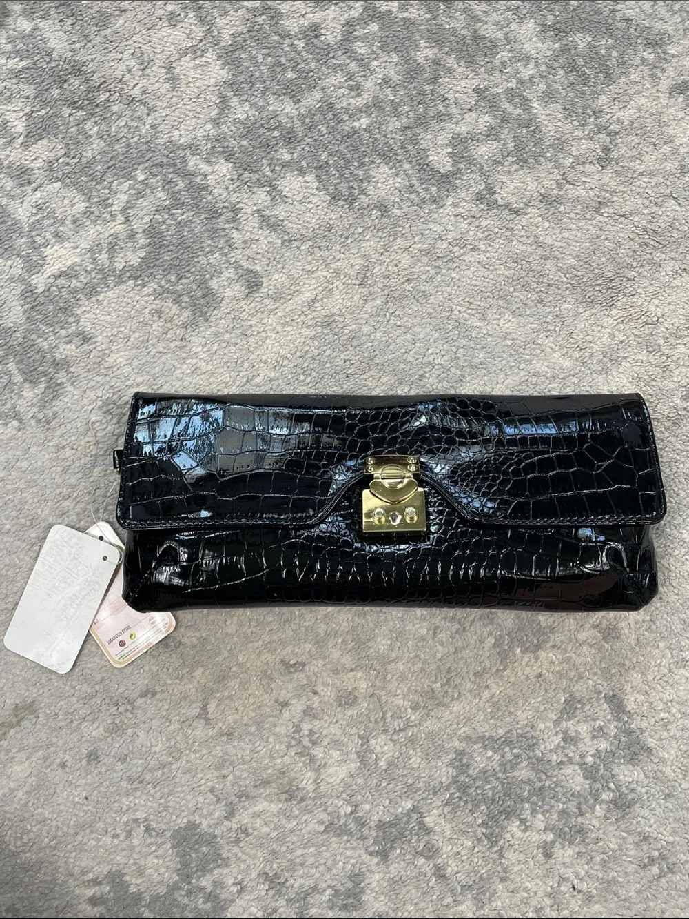 NWT Bellini Black Faux Patent Leather Croc Clutch Wristlet Crossbody Bag